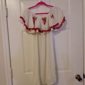 Japna White Dress with Red Floral Accents
